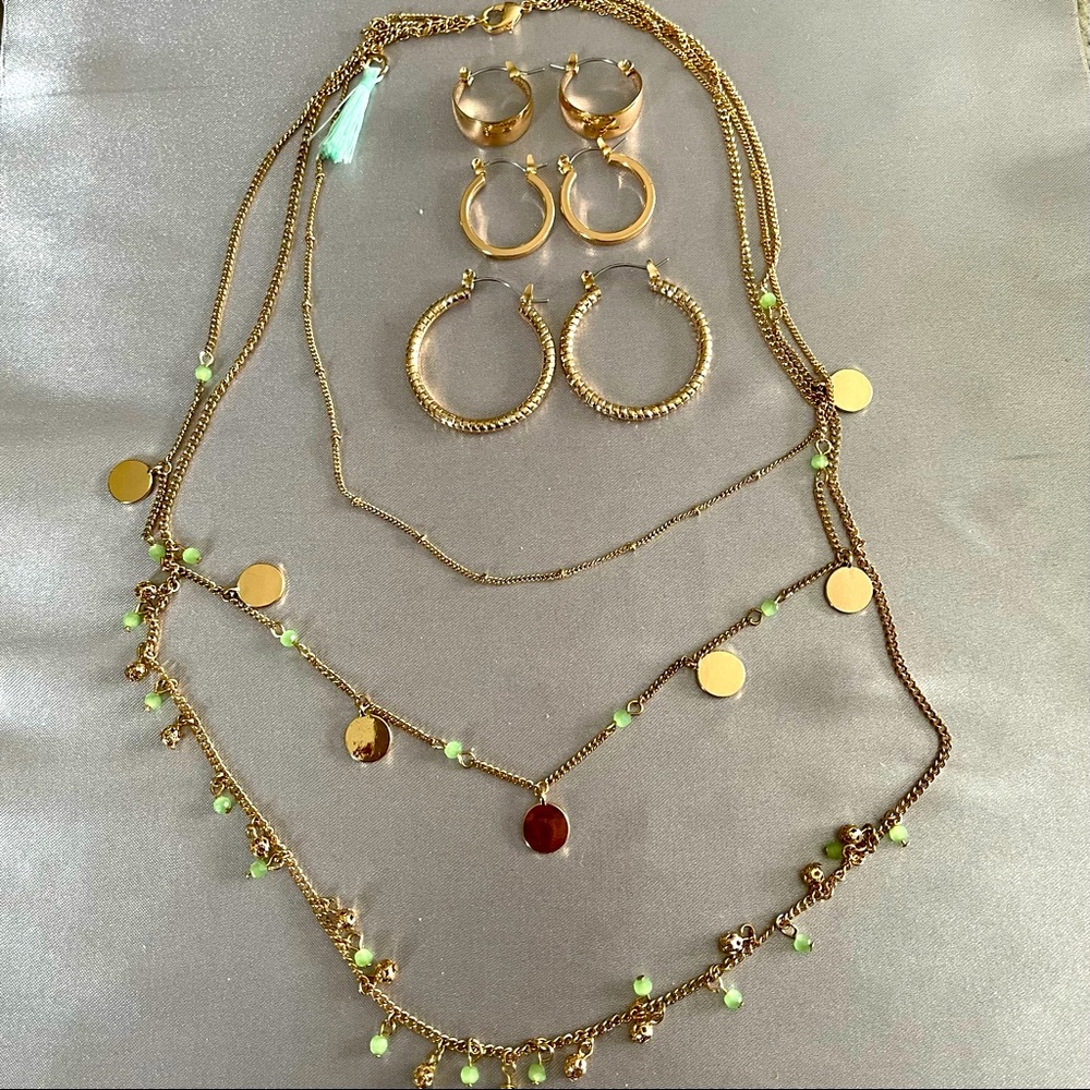 Necklace and three earrings